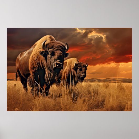 Poster Bison de Buffalo Animaux Faune Wilderness Coloré (Devant)