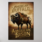 Poster Bison de Steampunk dans la prairie (Devant)
