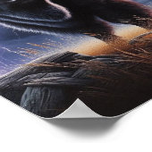 Poster Bison et loup dans un orage avec éclair (Coin)
