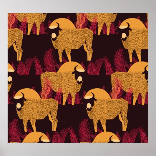 Poster Bison Haute herbe : Motif de terrain. (Devant)