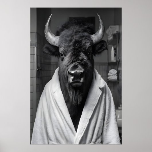 Poster Bison in Bathrobe Art Print, Funny Bathroom (Devant)