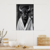 Poster Bison in Bathrobe Art Print, Funny Bathroom (Cuisine)