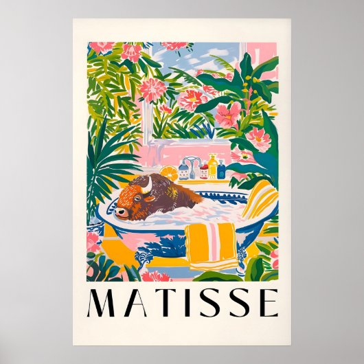 Poster Bison in Bathtub Art Print Tropical Bathroom (Devant)