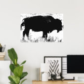 Poster Bison noir et blanc Pop Art (Bureau à domicile)