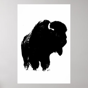 Poster Bison noir et blanc Silhouette Pop Art
