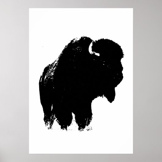 Poster Bison noir et blanc Silhouette Pop Art (Devant)