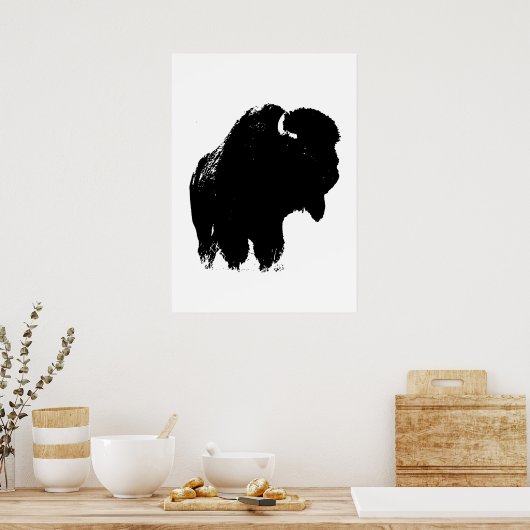 Poster Bison noir et blanc Silhouette Pop Art (Cuisine)