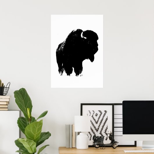 Poster Bison noir et blanc Silhouette Pop Art (Bureau à domicile)