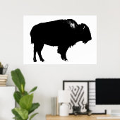 Poster Bison noir et blanc Silhouette Pop Art (Bureau à domicile)