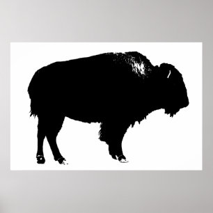 Poster Bison noir et blanc Silhouette Pop Art