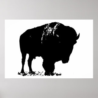 Poster Bison noir et blanc Silhouette Pop Art