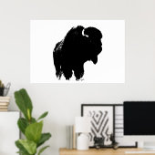 Poster Bison noir et blanc Silhouette Pop Art (Bureau à domicile)