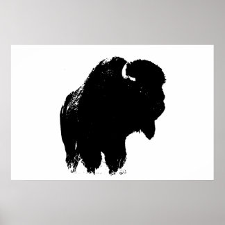 Poster Bison noir et blanc Silhouette Pop Art