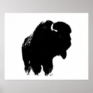 Poster Bison noir et blanc Silhouette Pop Art
