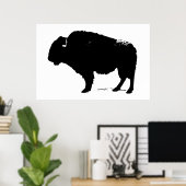 Poster Bison noir et blanc Silhouette Pop Art (Bureau à domicile)