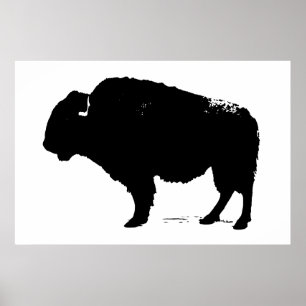 Poster Bison noir et blanc Silhouette Pop Art