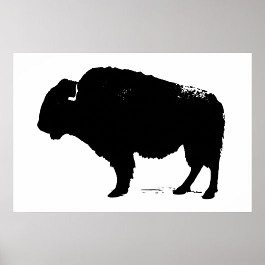 Poster Bison noir et blanc Silhouette Pop Art (Devant)