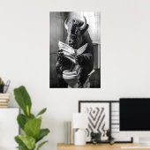 Poster Bison on Toilet Print, Funny Bathroom Newspaper (Bureau à domicile)