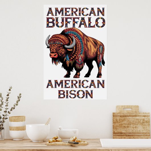 Poster Bison Orné De Plumes (Cuisine)