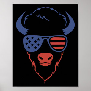 Poster Bison patriotique 4 juillet Drapeau américain quat