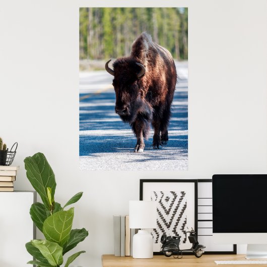 Poster Bison sur la route dans le parc national Yellowsto (Bureau à domicile)