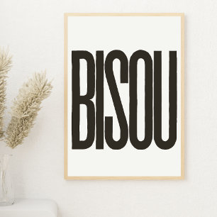Poster "Bisou" Baiser en français blanc et noir
