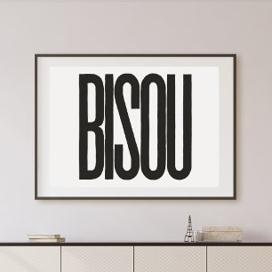 Poster "Bisou" Baiser en français Typographie noire Impri