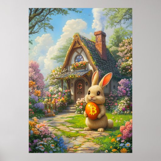 Poster Bitcoin Rabbit Trou de lapin de Pâques Mur Art (Devant)