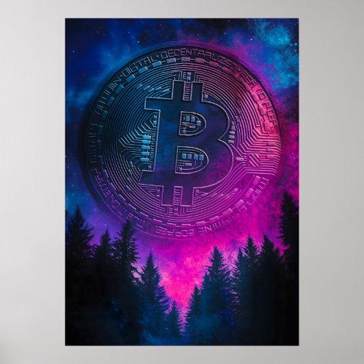 Poster Bitcoin violet Crypto Galaxy Espace (Devant)