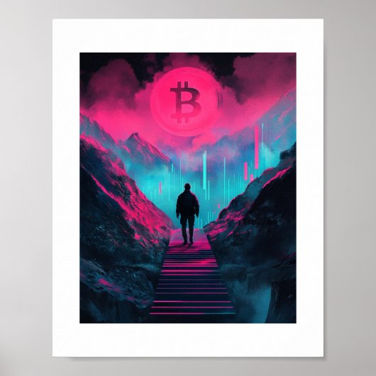 Poster Bitcoin Voyage Neon Wall Art Imprimer (Devant)