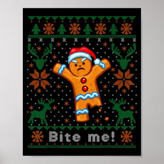 Poster Bite Me Gingerbread Man - Funny Ugly Christmas Swe (Devant)