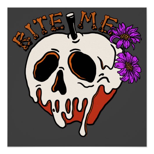 Poster Bite Me - Halloween Poison Crâne Pomme & Fleurs (Devant)