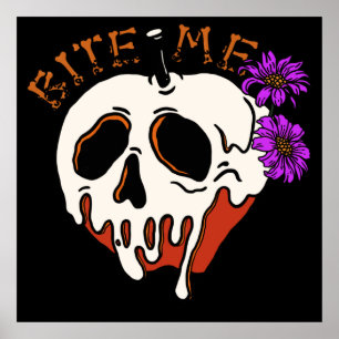 Poster Bite Me - Halloween Poison Crâne Pomme & Fleurs