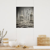 Poster Bizarre Abstraite Gris Monochromatique Surreal Vil (Cuisine)