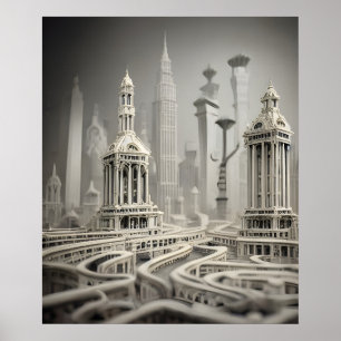 Poster Bizarre Abstraite Gris Monochromatique Surreal Vil