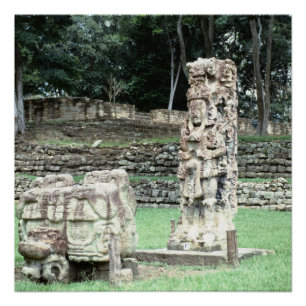 Poster Bizarre Vivid Ruines Maya Statues anciennes Hondur