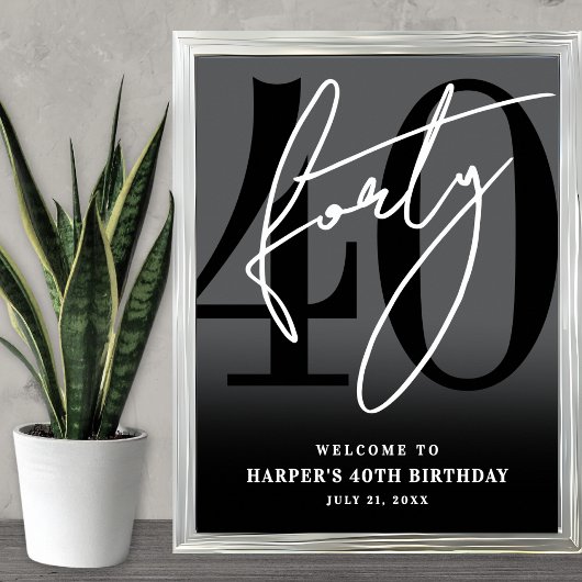 Poster Black 40th Birthday Party Welcome Sign