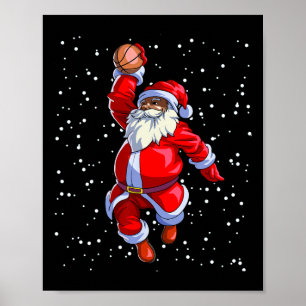 Poster Black African American Santa Claus Basketball afro