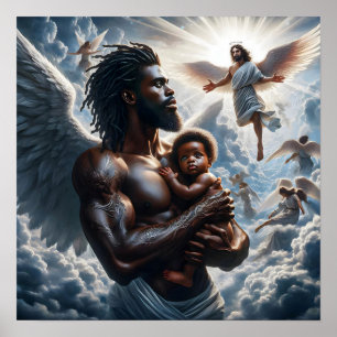 Poster Black African Angel man Avec bébé