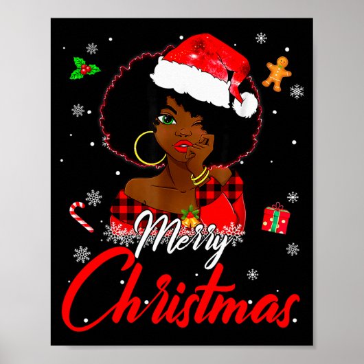 Poster Black African Girl American Melanin Christmas Sant (Devant)