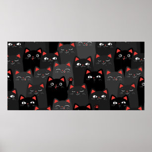 Poster Black and grey Cats. Cartoon seamless pattern. Vin