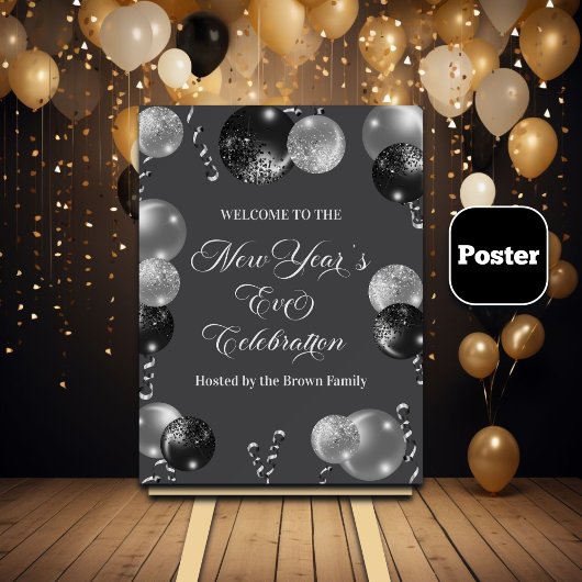 Poster Black and Silver Glitter New Year's Eve Party 