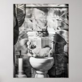 Poster Black and White Bathroom Cat Print, Funny Posters, (Devant)