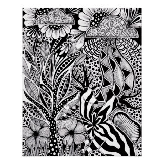 Poster Black and White Botanical Hand-Drawn Art