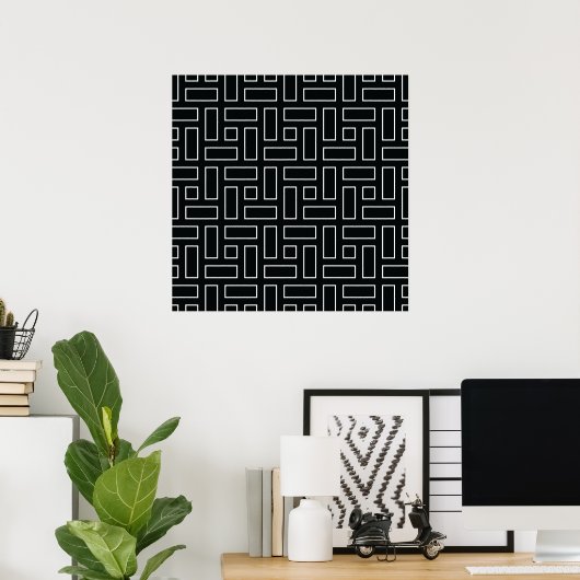 Poster Black and White Linear Block Pattern - Black (Bureau à domicile)