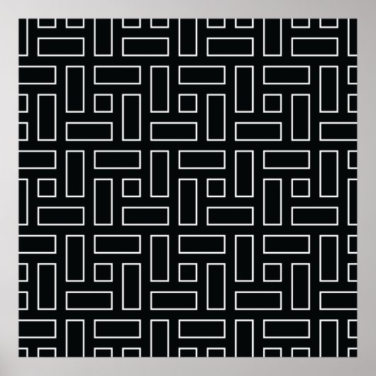 Poster Black and White Linear Block Pattern - Black (Devant)