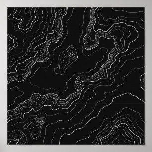 Poster Black and white topographiy map