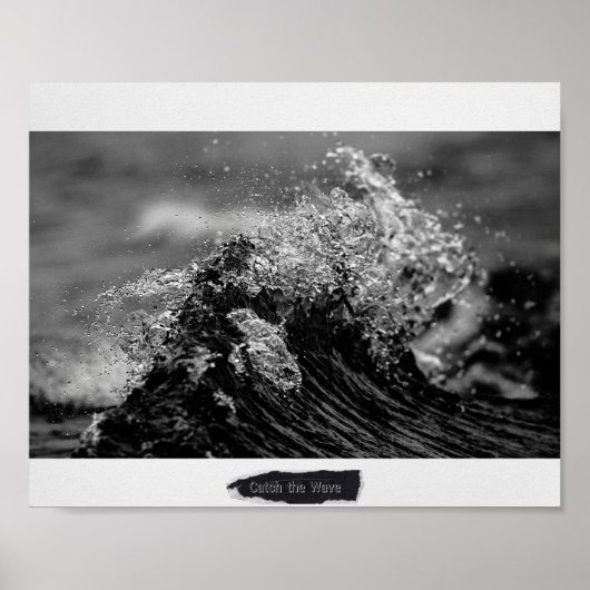 Poster Black and White Tropical Ocean Wave Art imprimable (Devant)