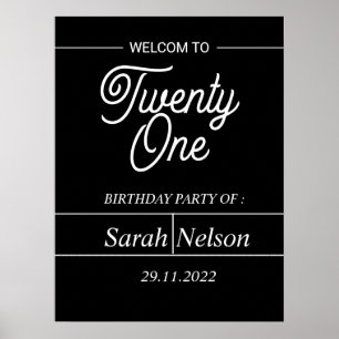 Poster Black and Withe Modern 21st Birthday Party
