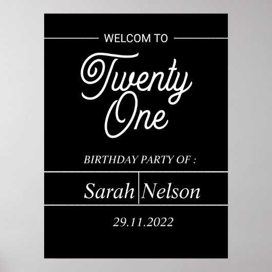 Poster Black and Withe Modern 21st Birthday Party (Devant)